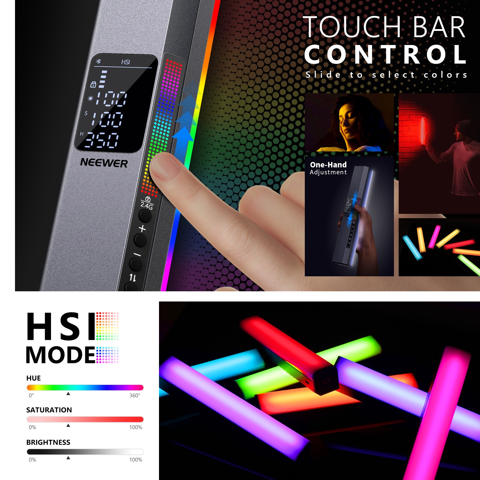 NEEWER N-46 RGB LED Video Light Stick Touch Bar Lamp APP Control Magnetic Handheld Photography Light NEEWER N-46 RGB LED Video Light Stick Touch Bar Lamp APP Control Magnetic Handheld Photography Light